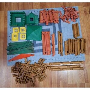Lincoln Logs mixed pieces Wood Plastic Roof Door Windows lot